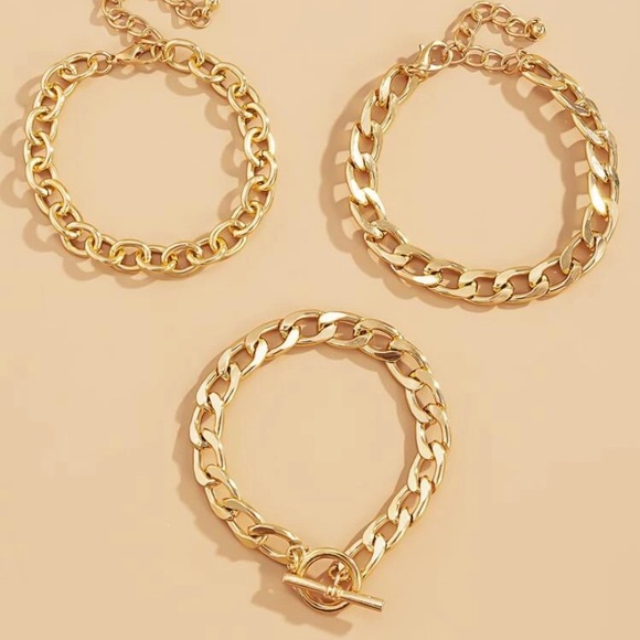 gold chain bracelet set of 3 - Picture 2 of 4